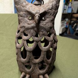 Vintage Cast Iron Hanging Owl Candle Holder