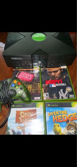 Original Xbox Console with Controller and Retro Movie Games