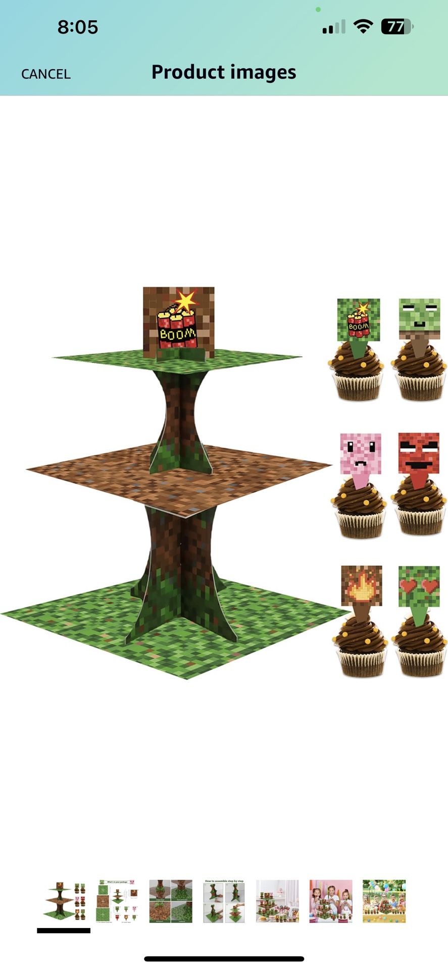 Mini Pixel Cupcake Stand 3 Tier Mining Birthday Party Supplies with 24pcs Cupcake Toppers Pixel Gaming Cupcake Dessert Holder for Pixelated Spiral Min