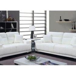 Brand New White Leather Modern Style Sofa & Loveseat