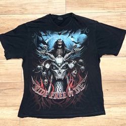 Vintage Spiral Direct Gothic Skull Biker Grunge Double Sided T Shirt Mens XL