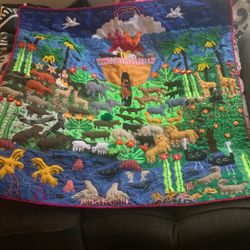 Peruvian arpillera Noahs Ark 3’ Square Quilt