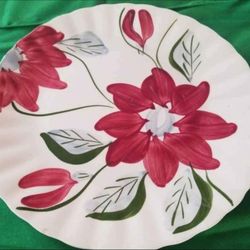 Vintage Southern Potteries Inc Blue Ridge hand painted underglaze pointsettia plate A37M968