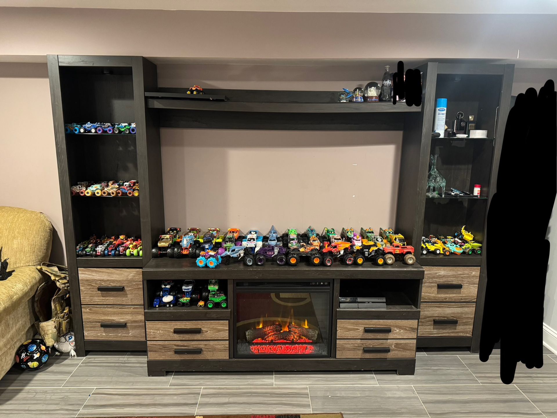 Entertainment center with fireplace