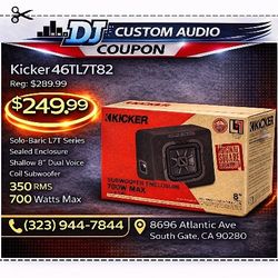 Kicker 46L7T82 Sealed Enclosure 8" L7T Dual Voice Coil Shallow Subwoofer 700 Watts TL7T8 🚨 Payment Options Available 🚨 No Credit Needed 🚨 