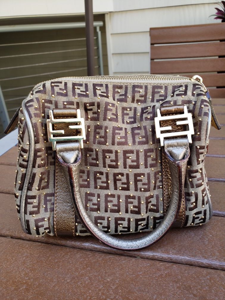 Fendi monogram and studs canvas and leather mini bag