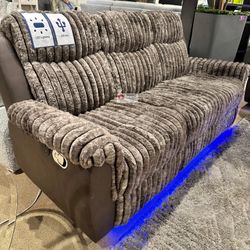 3 PCS RECLINER SET SOFA LOVESEAT AND CHAIR, LED ON BOTTOM, GLIDER, TYPE-C CHARGER [NEW]