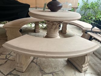 Concrete Patio Table and Bench Set