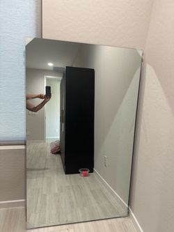 Large Frameless Beveled Wall Mirror