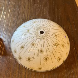 Vtg MCM Atomic Gold Starburst Ceiling Light Cover 11" Glass White Round Frosted