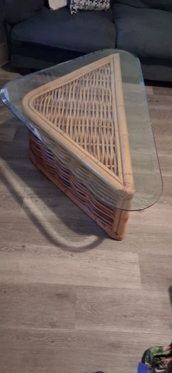 Rattan Wicker Coffee Table with Glass Top
