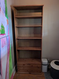 KEA Solid Pine Tall Bookcase w/ Bottom File Drawer – Antique Stain