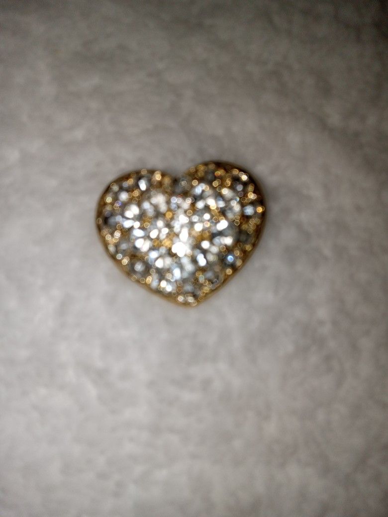 Heart Brooch Rhinestones Gold Tone Metal Shiny Sparkly Bling Love Pin