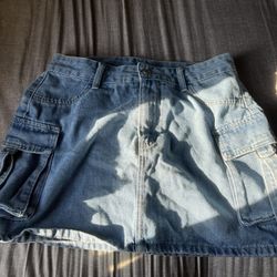 Denim Skirt With Pockets, SHEIN, Size L