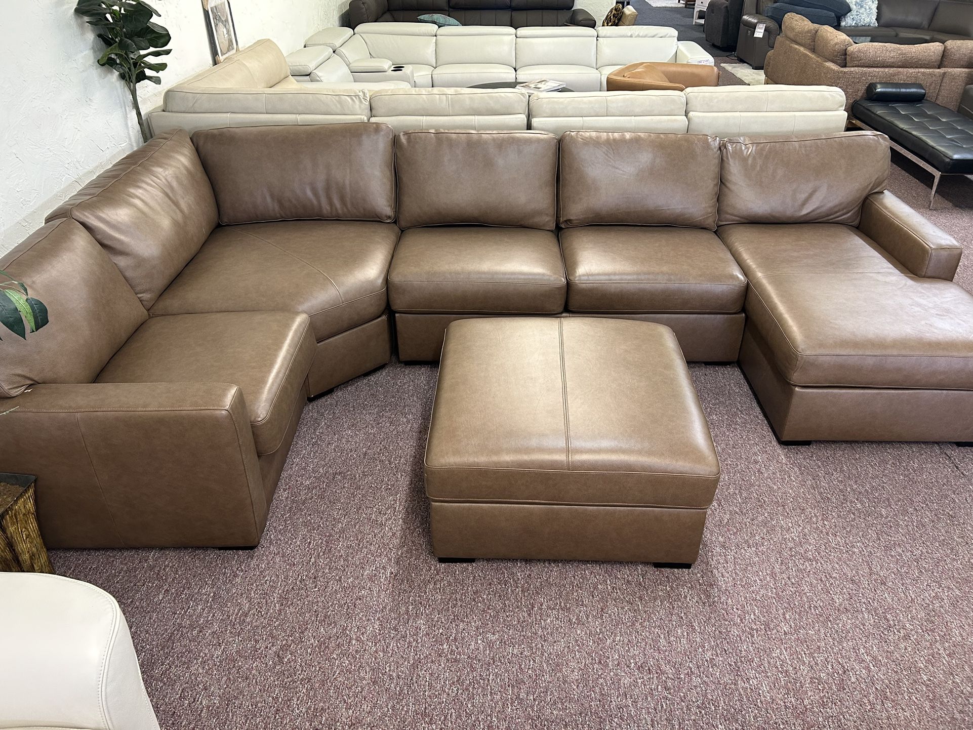 Furniture- 100% Real Top Grain Leather 4 Pc Sectional With A Chaise- Radley