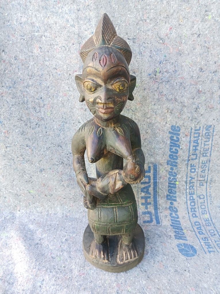 Antique LARGE 19" YORUBA ESHU Fertility Maternity Wood Carved Sculpture Nigeria