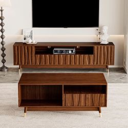 79”TV Stand and 47”Coffee Table for TVs up to 75'', Mid-Century Modern Entertainment Center and Coffee Table with Storage and Drawers Media Console fo