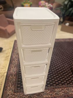 White Plastic 5-Drawer Storage Tower