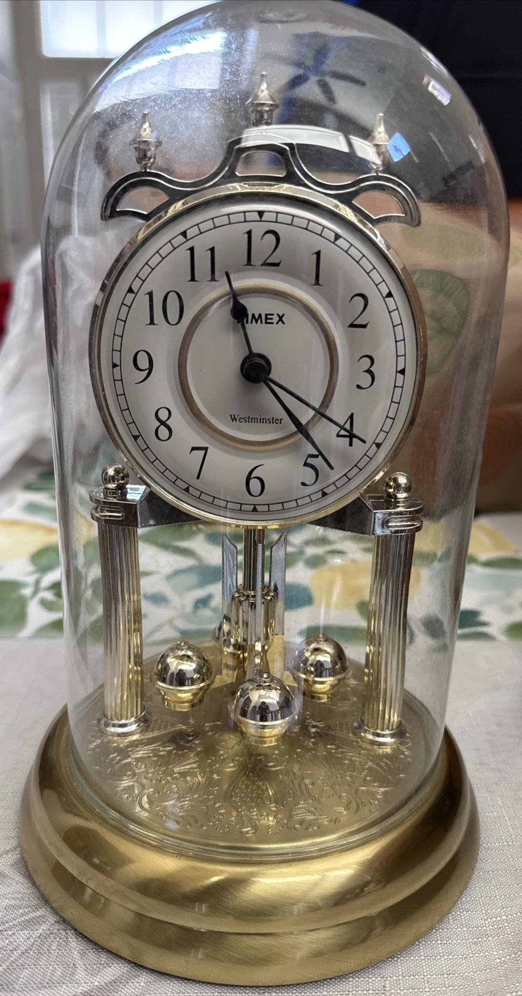Vintage TIMEX MANTLE CLOCK Westminster Anniversary Chime Dome Glass 9" VTG ball