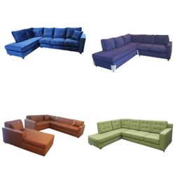 NEW 7X9FT PAULINE LIME ,7X9FT SOFA WITH SLEPER PAISLEY BLACK, 7X9FT SECTIONAL WITH CHAISE Rust Leather And 5.5x13x7ft U SECTIONAL Royalty Wine