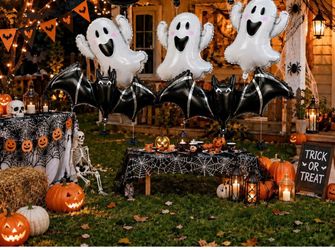 Halloween Balloons Decorations Black Boo Ghost Foil Balloon Set 7pcs Halloween Boo Bat Ghost Foil Balloons for Halloween Spooky Party Decorations