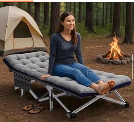Double Layer Oxford Strong Heavy-Duty Wide Sleeping Cots with Pearl Cotton Pad and Carry Bag for Camp Office Use