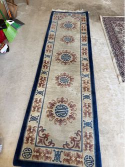 Vintage Hand-Knotted Chinese Wool Runner Rug