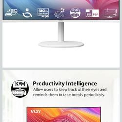 MSI Modern MD342CQPW 34in VA 3440 x 1440(UWQHD) Computer Monitor, 120Hz, 1800 Curved, Adaptive-Sync, HDMI, DP, USBC 98W Power Delivery, KVM, Height Ad