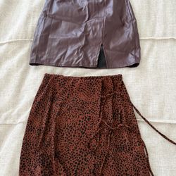 Leopard Print Mini Skirt With Slit And Burgundy Skirt With Slit Size Small