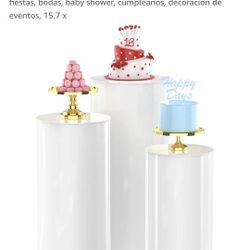 Cylindrical pedestal stands, 3 pieces, white round cylindrical tables for parties