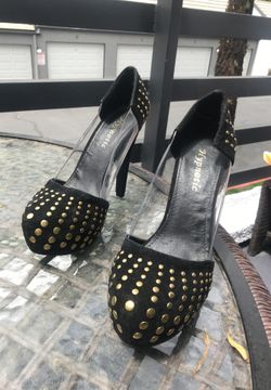 Clear side Black heels with gold studs