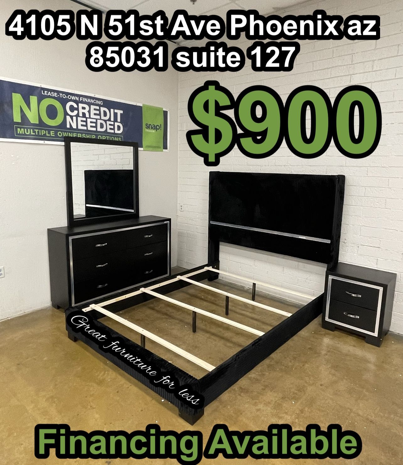 Queen Size Bedroom Set 4 PCs Include Bed Frame Dresser Mirror And Nightstand Brand New