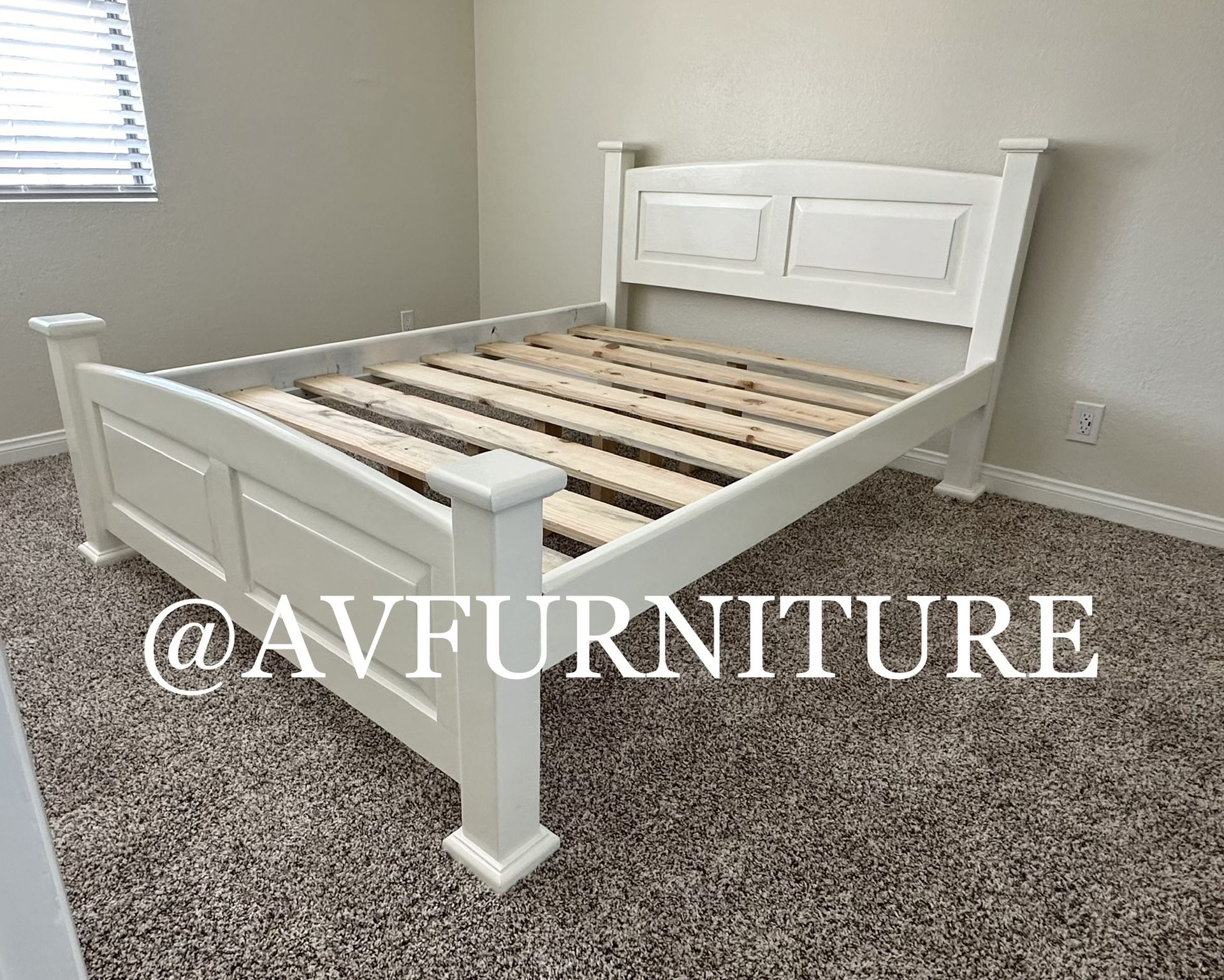 Solid Wood White Queen Bed Frame 