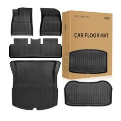 SEALED~Floor Mats for Tesla Model 3 Highland 2025 2024, TPE All Weather Cargo Liner and Cargo Trunk Mats~Front Rear Cargo Mat Full Set