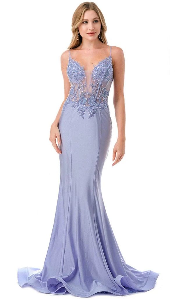Smoky Blue Mermaid Formal Dress – Beaded Corset 