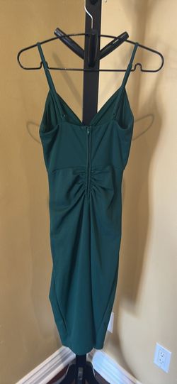 Dark Green Ruched Spaghetti Strap Dress (Macy’s) XS