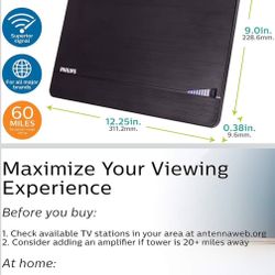 Philips Signal Strength LED TV Antenna, Visually Displays Signal Strength, Supports 4K 1080P VHF UHF, Long Range, Signal Booster Amplifier, Smart TV C