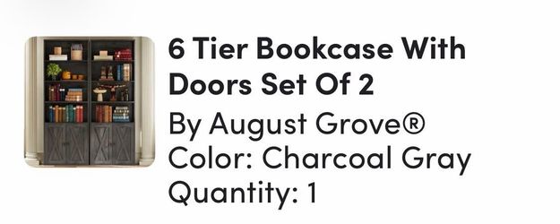 BRAND NEW IN BOX – Set of 2 IRONCK 6-Tier Bookcases w/ Doors – Charcoal Gray