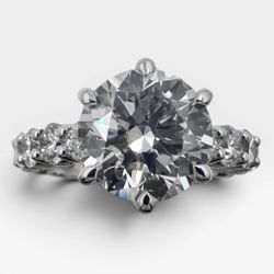 14k White Gold Ring with 3.02 Ct. Lab Grown Round Diamond and 2.48 Ct. Side Diamonds. (Size 6.75)