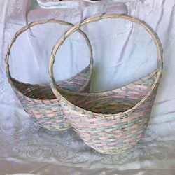 Large Pastel Wicker And Reed Oval Easter Baskets