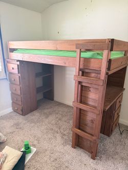 Wood Loft Bed with Dresser and Storage