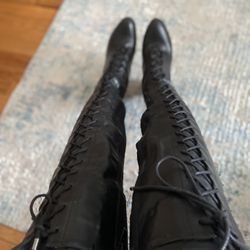 Boots Above The Knee Black With Zipper Size 7 