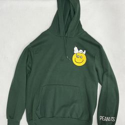 Peanuts Snoopy Pullover Hoodie Sweatshirt Smiley Face Green Size L Unisex