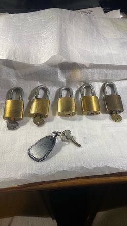 Five Brass Padlocks Keyed Alike