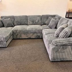 Sleeper Sectional In Gray Corduroy