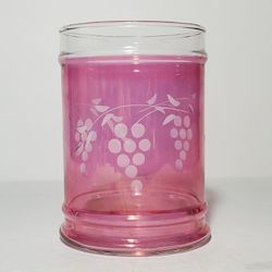 Cranberry Glass Etched Grapes Vase Jar