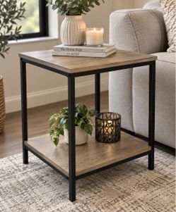 Industrial 2-Tier Side Table with Metal Frame
