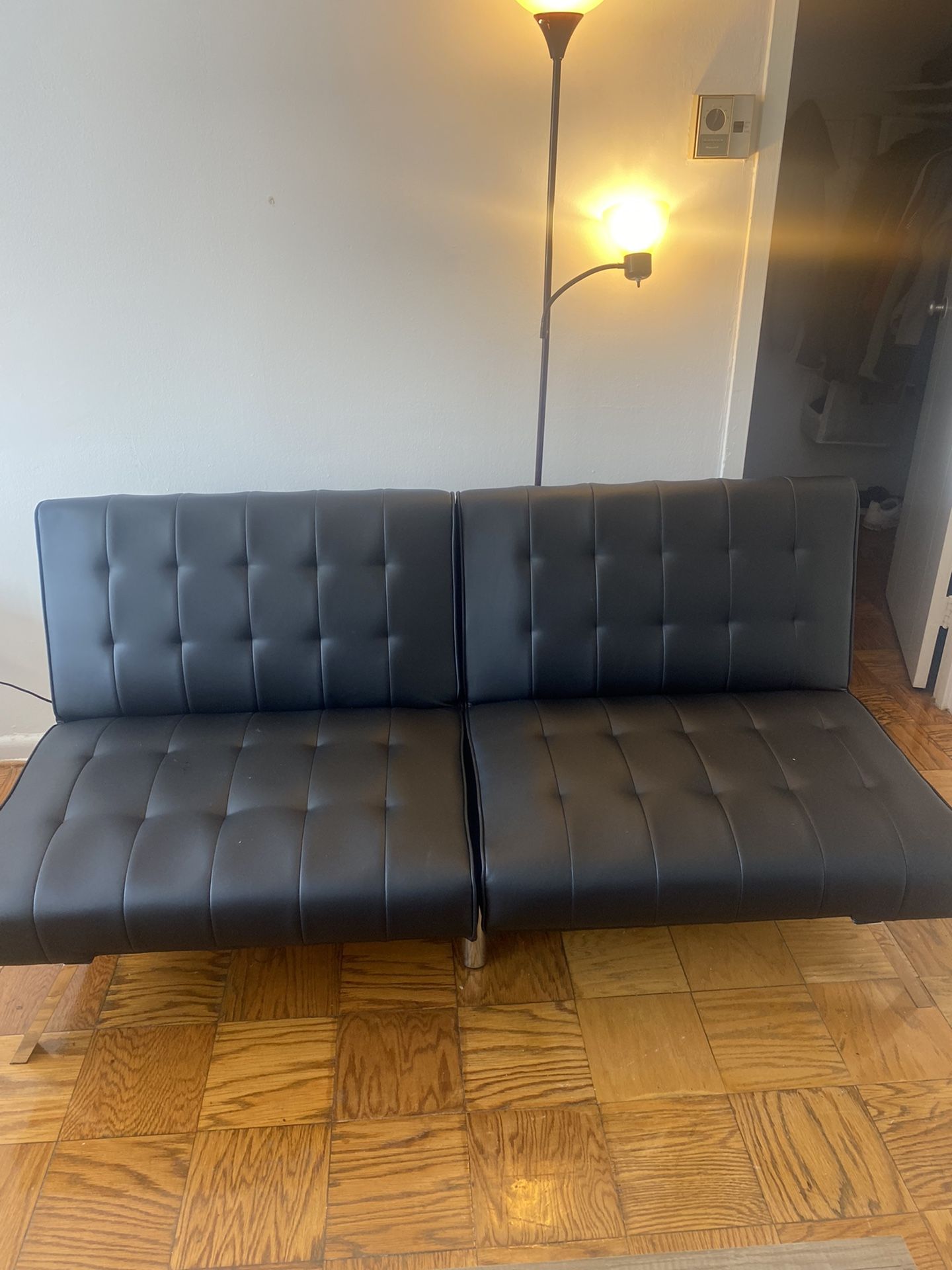 Futon Sofa, Black Faux Leather