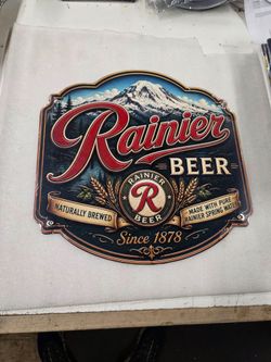 Rainier Beer mountain scene faux vintage steel metal sign