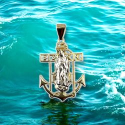 14kt 11.00g Two Tone Gold with Anchor Religious Design Pendant.